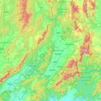 Topografische Karte Phrae Province, Höhe, Relief