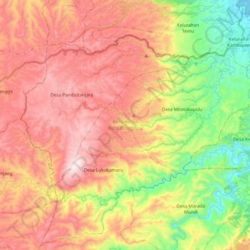 Topografische Karte Kecamatan Kota Waingapu, Höhe, Relief