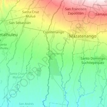 Topografische Karte Cuyotenango, Höhe, Relief
