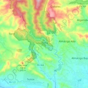Topografische Karte Susúa Alta, Höhe, Relief