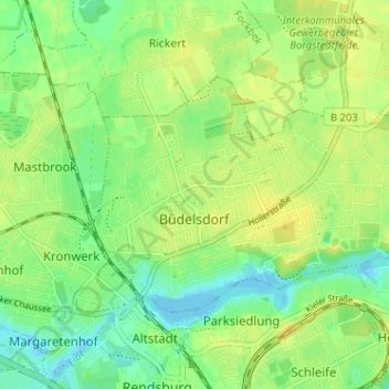 Topografische Karte Büdelsdorf, Höhe, Relief