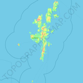 Topografische Karte Isole Shetland, Höhe, Relief