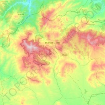 Topografische Karte Theniet El Had ⵜⵏⵉⵢⴻⵜ ⵍⵃⴻⴷ ثنية الأحد, Höhe, Relief