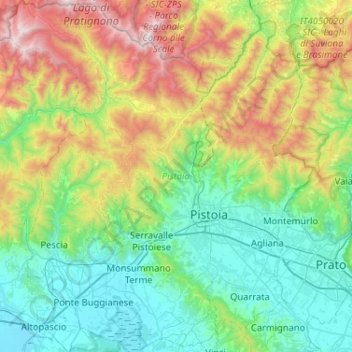 Topografische Karte Pistoia, Höhe, Relief
