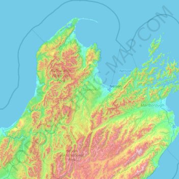 Topografische Karte Tasman, Höhe, Relief
