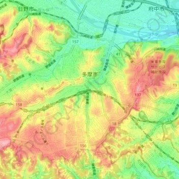 Topografische Karte Tama, Höhe, Relief
