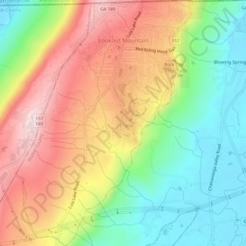 Topografische Karte Lookout Mountain, Höhe, Relief