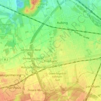 Topografische Karte Freiham, Höhe, Relief