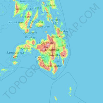 Topografische Karte Mindanao, Höhe, Relief