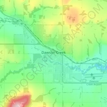 Topografische Karte Dawson Creek, Höhe, Relief