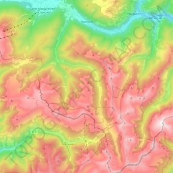 Topografische Karte Thomatal, Höhe, Relief