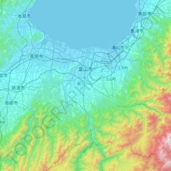 Topografische Karte Toyama, Höhe, Relief
