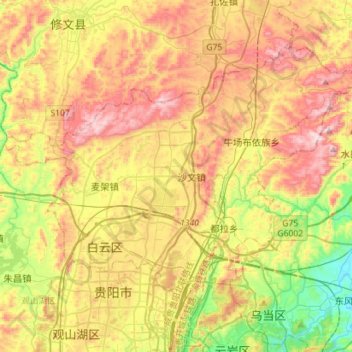 Topografische Karte 白云区, Höhe, Relief