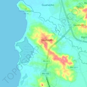Topografische Karte Guanajibo, Höhe, Relief