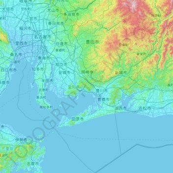 Topografische Karte Präfektur Aichi, Höhe, Relief