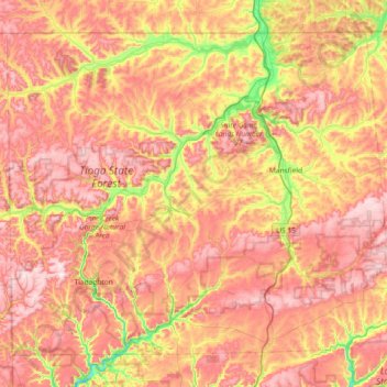 Topografische Karte Tioga County, Höhe, Relief