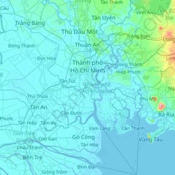 Topografische Karte Ho-Chi-Minh-Stadt, Höhe, Relief