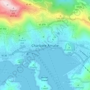Topografische Karte Charlotte Amalie, Höhe, Relief