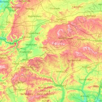 Topografische Karte Wiltshire, Höhe, Relief