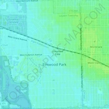 Topografische Karte Elmwood Park, Höhe, Relief