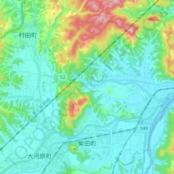 Topografische Karte 柴田町, Höhe, Relief