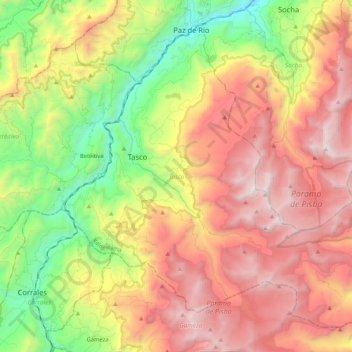 Topografische Karte Tasco, Höhe, Relief