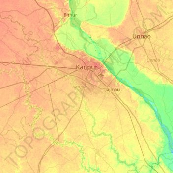 Topografische Karte Kanpur, Höhe, Relief