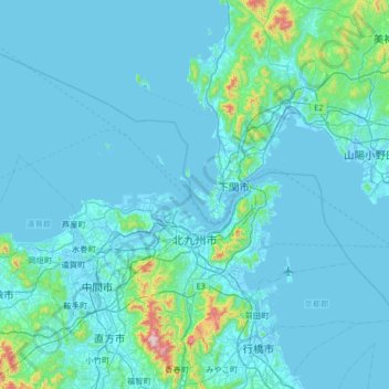 Topografische Karte Kitakyūshū, Höhe, Relief