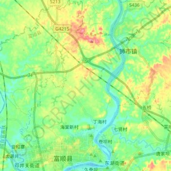 Topografische Karte 富世街道, Höhe, Relief