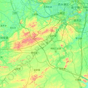 Topografische Karte 江南区, Höhe, Relief