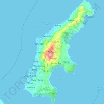 Topografische Karte Saipan, Höhe, Relief
