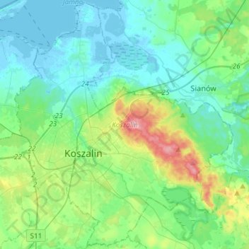 Topografische Karte Koszalin, Höhe, Relief