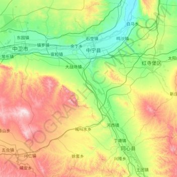 Topografische Karte 中宁县, Höhe, Relief