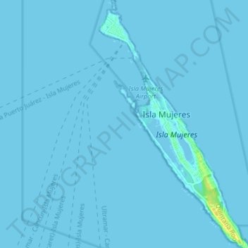 Topografische Karte Isla Mujeres, Höhe, Relief