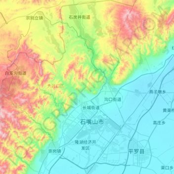Topografische Karte 大武口区, Höhe, Relief