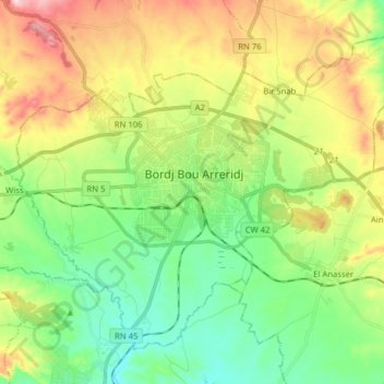 Topografische Karte Bordj Bou Arreridj, Höhe, Relief