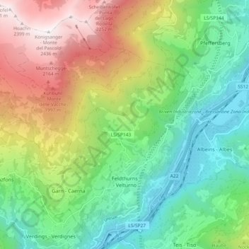 Topografische Karte Feldthurns, Höhe, Relief