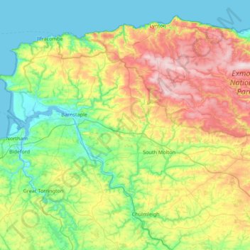 Topografische Karte North Devon, Höhe, Relief