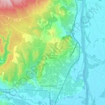 Topografische Karte Saint-Marcel-d'Ardèche, Höhe, Relief