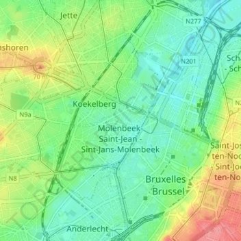 Topografische Karte Sint-Jans-Molenbeek, Höhe, Relief
