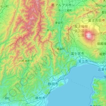 Topografische Karte Shizuoka, Höhe, Relief