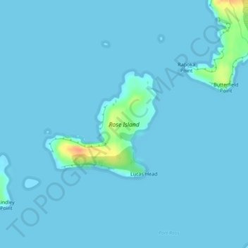 Topografische Karte Rose Island, Höhe, Relief