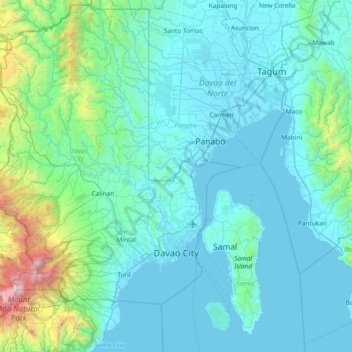 Topografische Karte Davao, Höhe, Relief