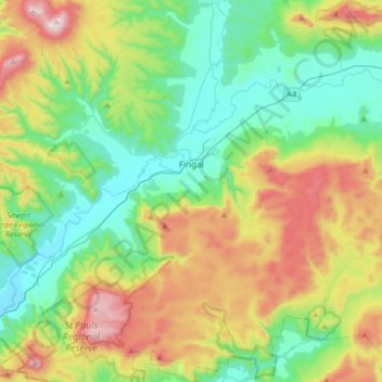 Topografische Karte Fingal, Höhe, Relief