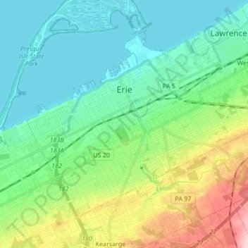 Topografische Karte Erie, Höhe, Relief