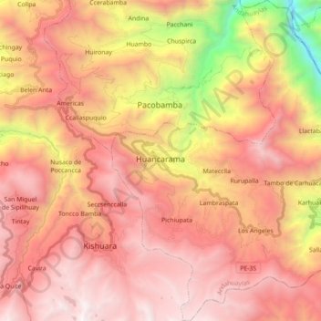 Topografische Karte Huancarama, Höhe, Relief