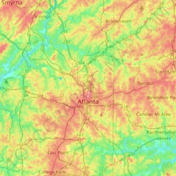 Topografische Karte Atlanta, Höhe, Relief