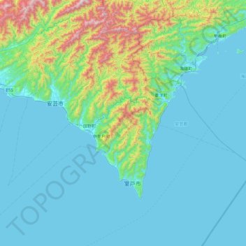 Topografische Karte Aki County, Höhe, Relief