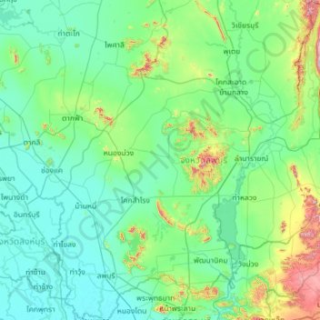 Topografische Karte Lop Buri Province, Höhe, Relief