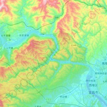 Topografische Karte 夷陵区, Höhe, Relief